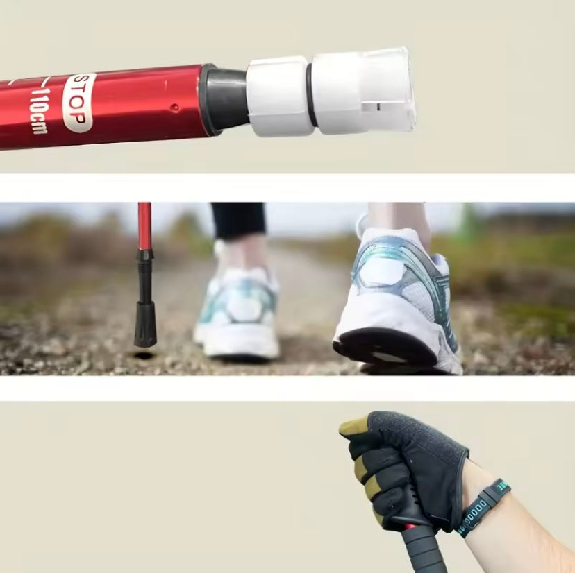 Bastón de trekking ligero para exteriores con cuatro alturas ajustables y agarre antideslizante, esencial para caminar